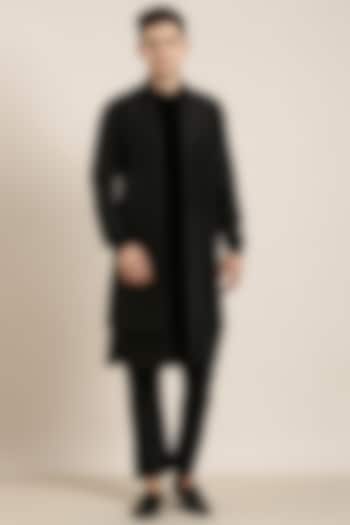 Black Poly Silk Long Jacket Set by The Ethnic Co at Pernia's Pop Up Shop