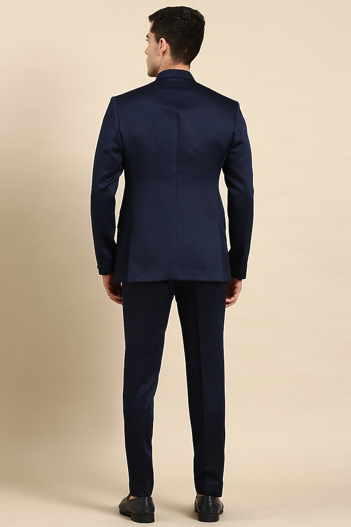Navy Blue Art Silk Bandhgala Jacket Set by The Ethnic Co at Pernia's Pop Up Shop