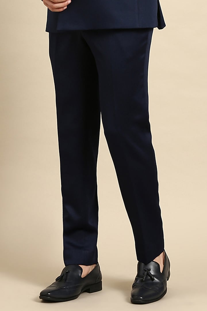 Navy Blue Art Silk Bandhgala Jacket Set by The Ethnic Co at Pernia's Pop Up Shop