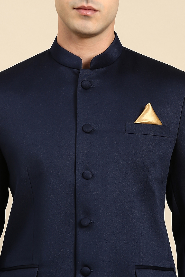 Navy Blue Art Silk Bandhgala Jacket Set by The Ethnic Co at Pernia's Pop Up Shop