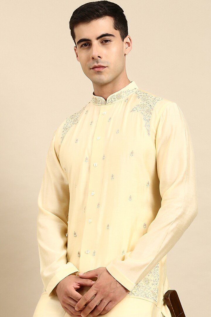 Cream Art Silk Embroidered Kurta Set by The Ethnic Co at Pernia's Pop Up Shop