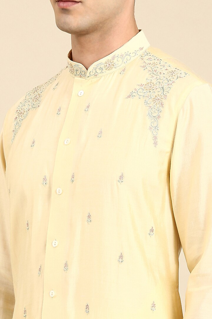 Cream Art Silk Embroidered Kurta Set by The Ethnic Co at Pernia's Pop Up Shop