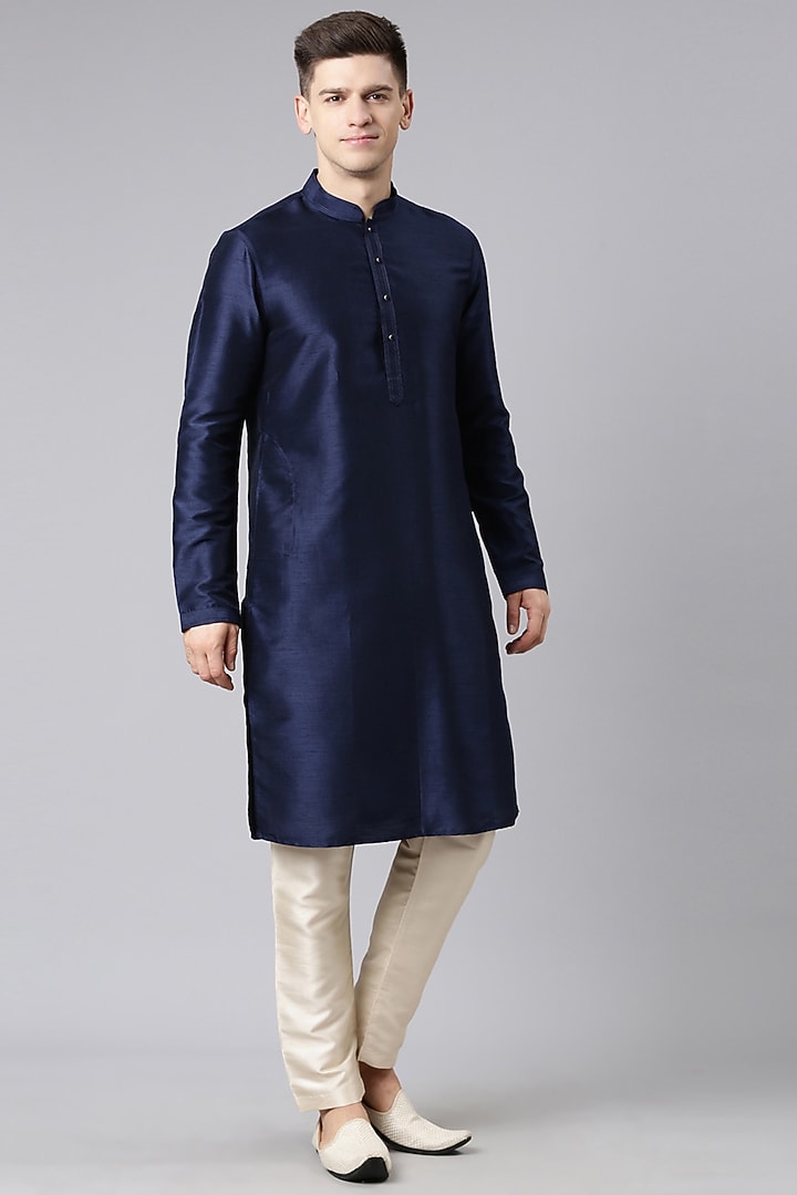 Midnight Blue Banarasi Brocade Nehru Jacket Set by The Ethnic Co at Pernia's Pop Up Shop