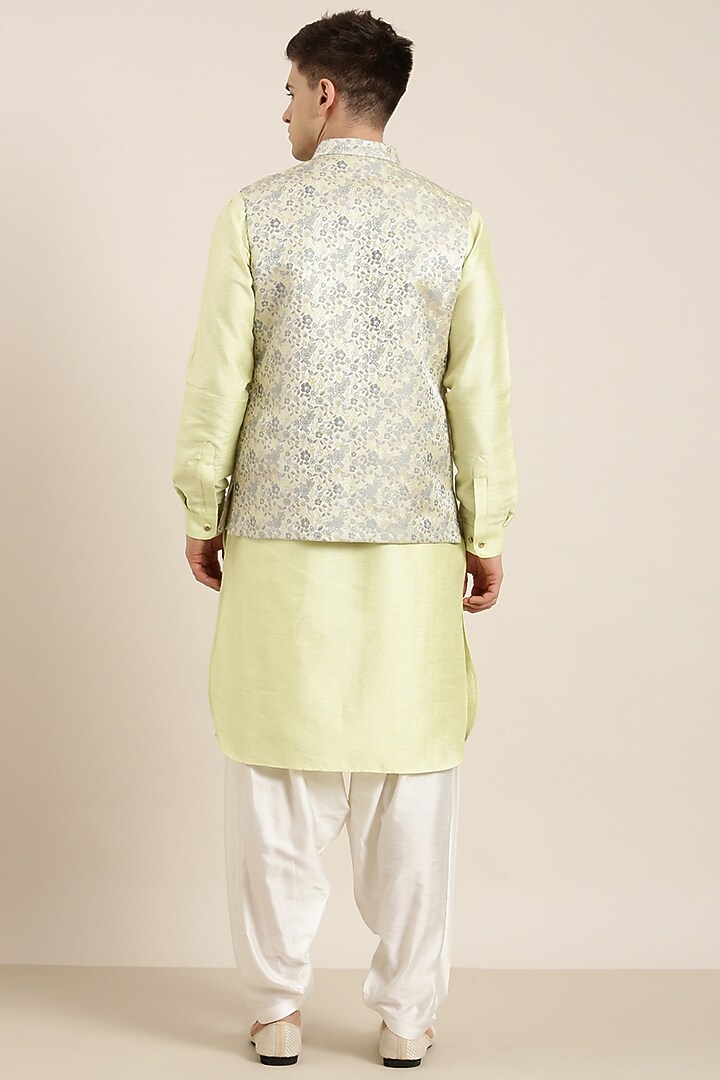 Pastel Green Jacquard Nehru Jacket Set by The Ethnic Co at Pernia's Pop Up Shop