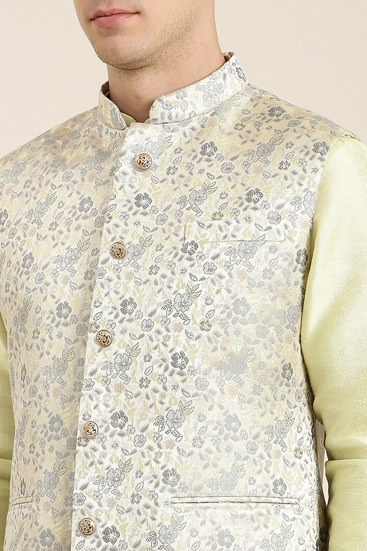 Pastel Green Jacquard Nehru Jacket Set by The Ethnic Co at Pernia's Pop Up Shop