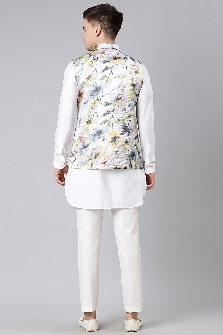 Multi-Colored Satin Printed Nehru Jacket Set by The Ethnic Co at Pernia's Pop Up Shop