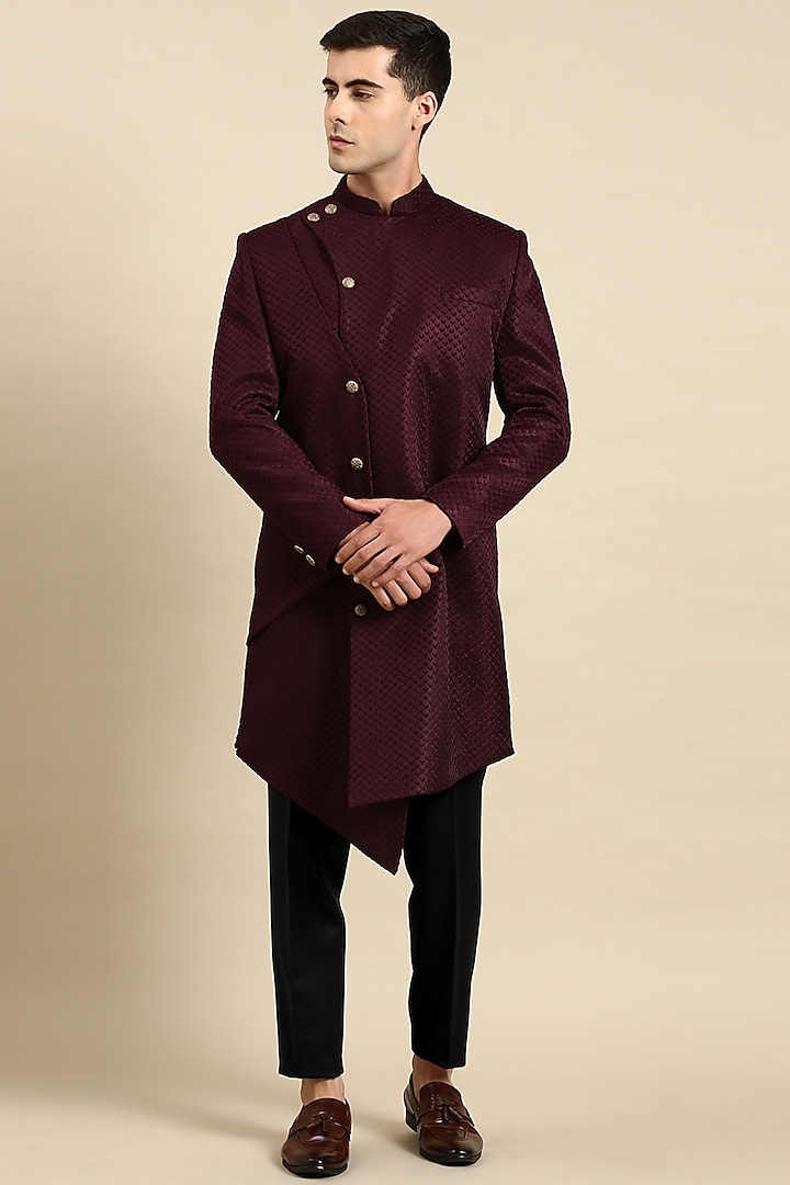 Maroon Silk Rayon Indowestern Set by The Ethnic Co