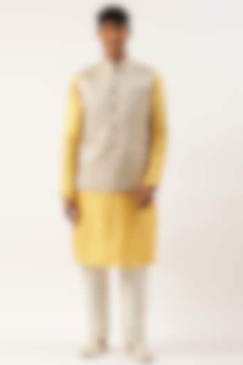 Grey Silk Cotton Textured Bundi Jacket Set by The Ethnic Co