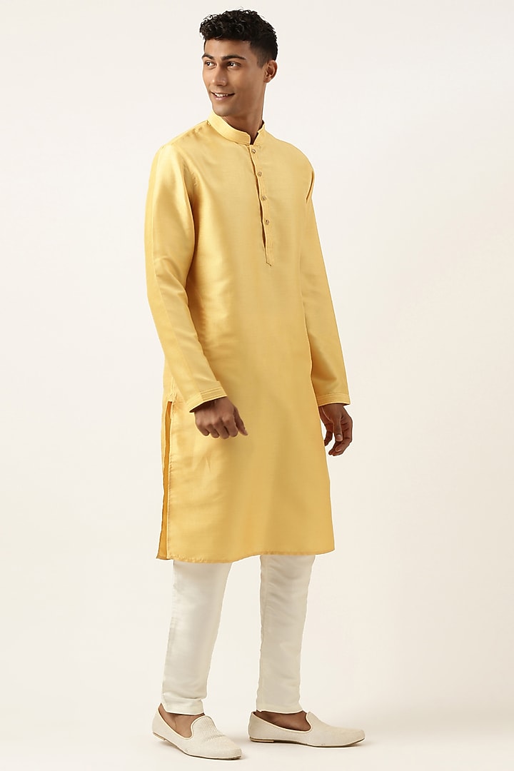 Yellow Jacquard Floral Bundi Jacket Set by The Ethnic Co at Pernia's Pop Up Shop