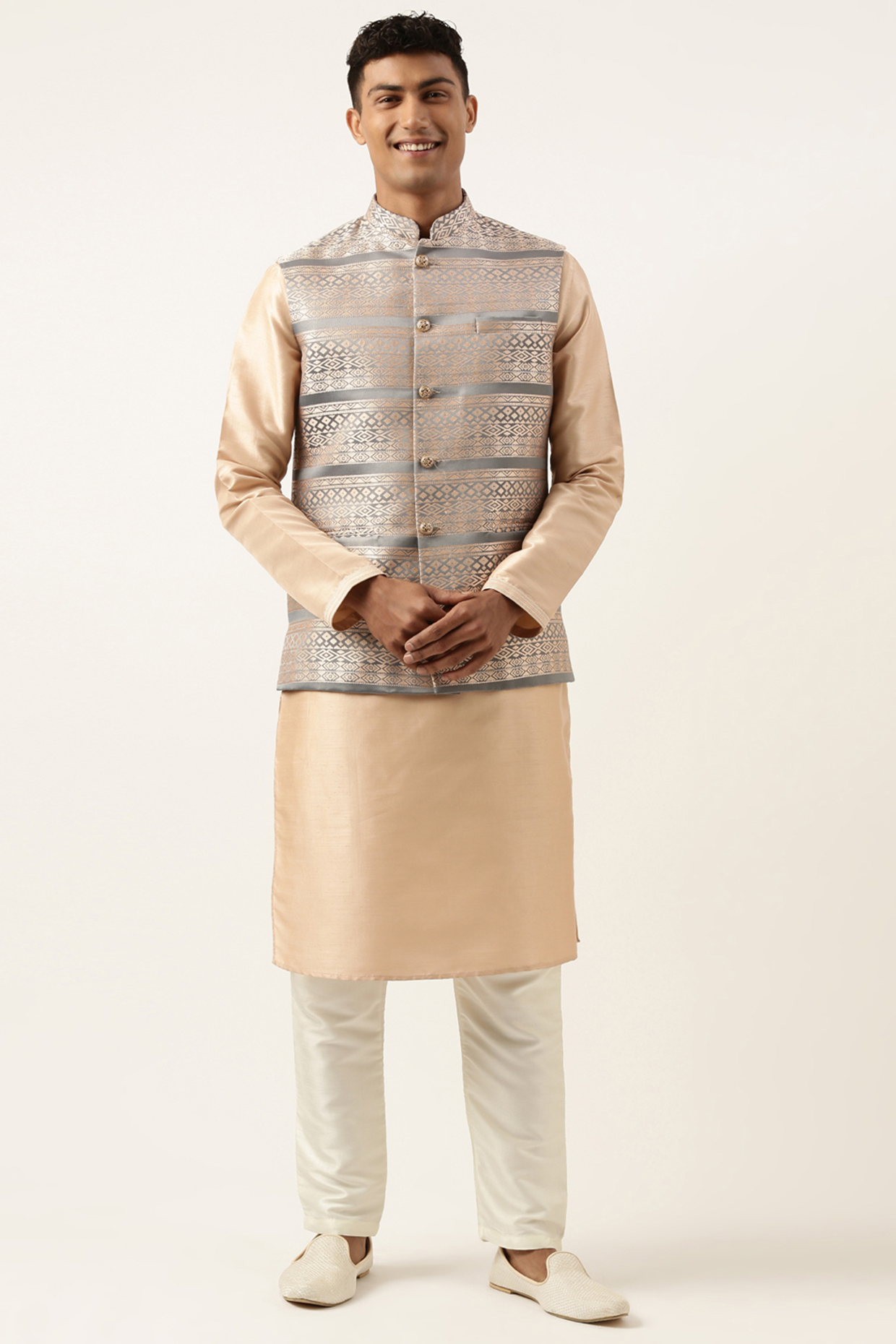 Grey Jacquard Bundi Jacket Set by The Ethnic Co at Pernia's Pop Up Shop