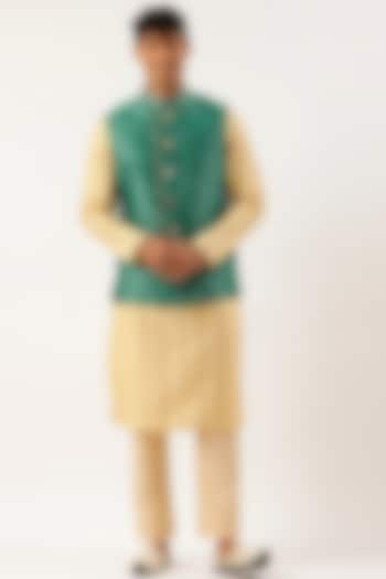 Sea Green Silk Cotton Bundi Jacket Set by The Ethnic Co