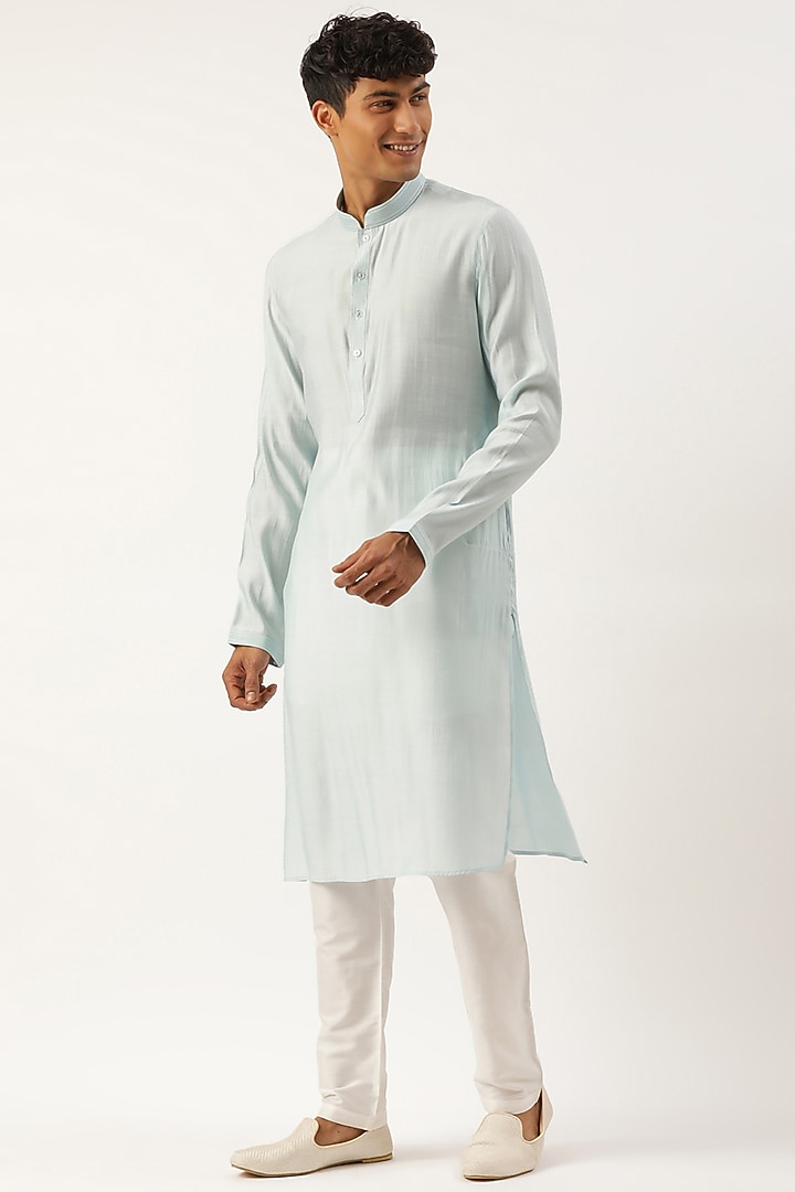 Light Blue Banarasi Jacquard Bundi Jacket Set by The Ethnic Co at Pernia's Pop Up Shop