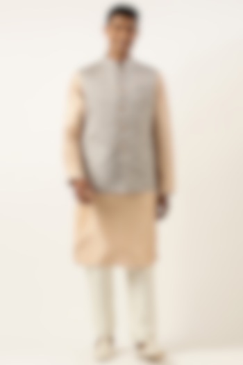 Grey Jacquard Bundi Jacket Set by The Ethnic Co