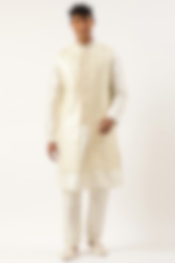 Cream Silk Embroidered Indowestern Set by The Ethnic Co at Pernia's Pop Up Shop