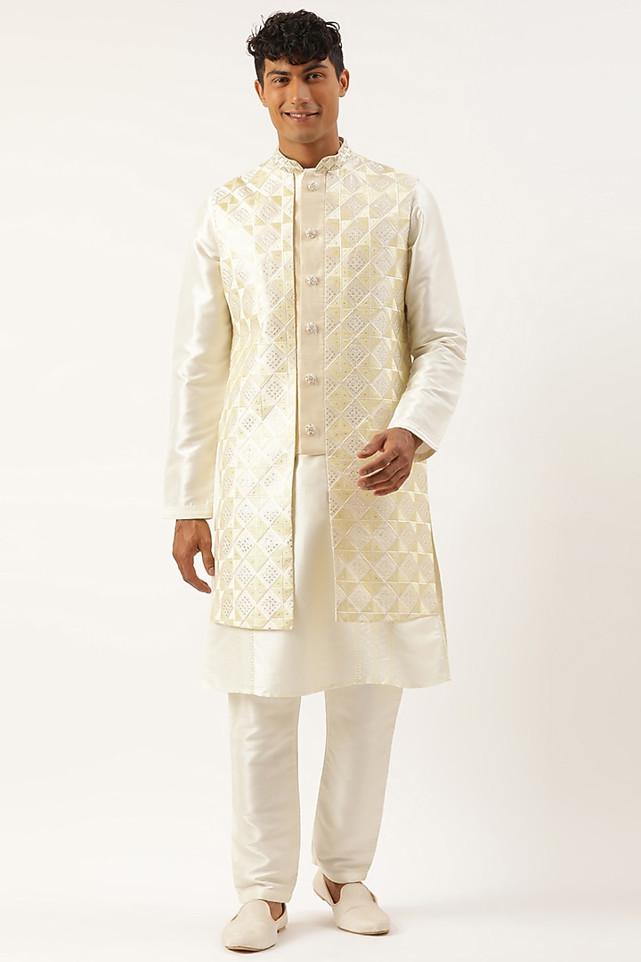 Cream Silk Embroidered Indowestern Set by The Ethnic Co at Pernia's Pop Up Shop