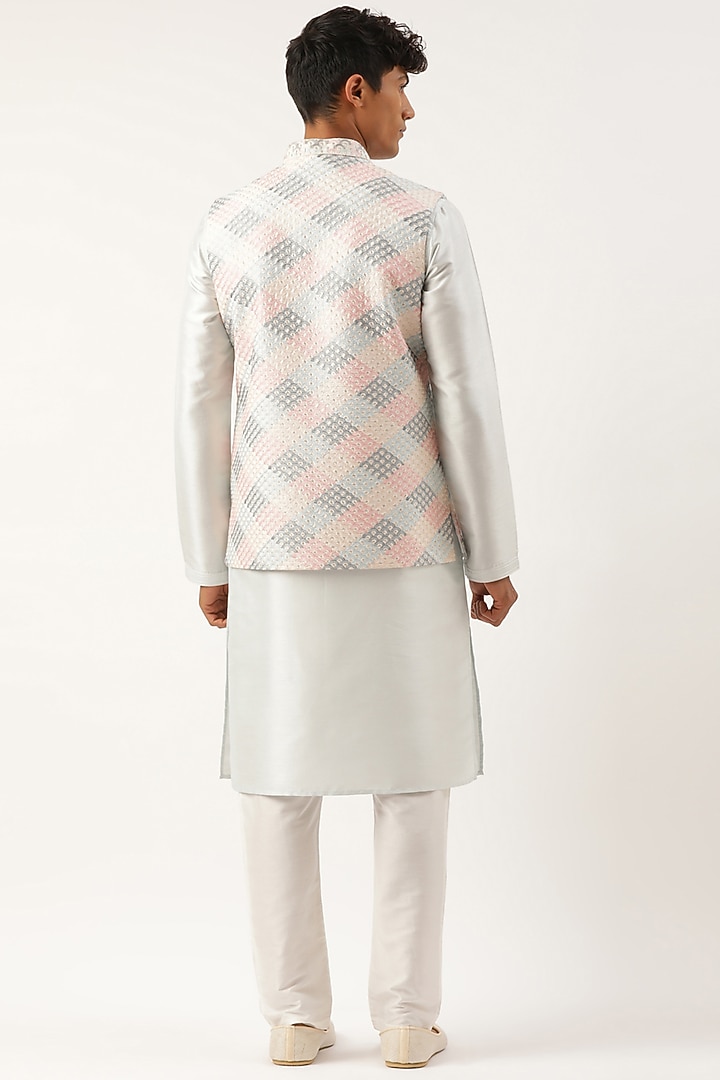 Cream Silk Cotton Embroidered Bundi Jacket Set by The Ethnic Co at Pernia's Pop Up Shop