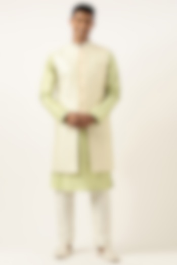 Cream Silk Cotton Embroidered Indowestern Set by The Ethnic Co at Pernia's Pop Up Shop