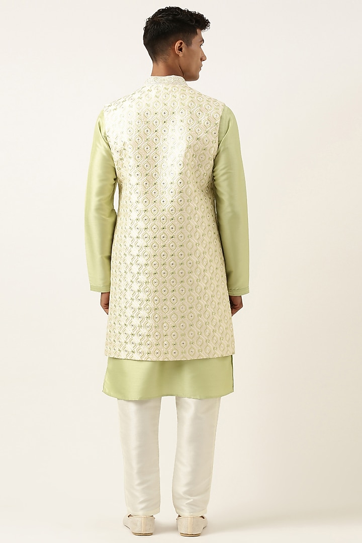 Cream Silk Cotton Embroidered Indowestern Set by The Ethnic Co at Pernia's Pop Up Shop