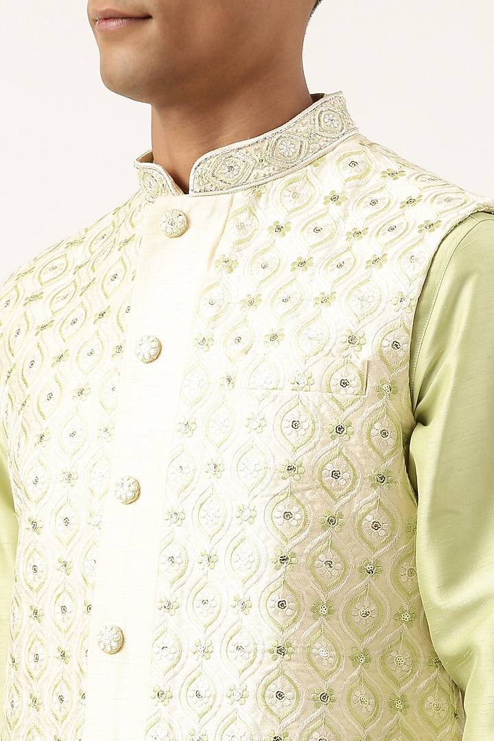 Cream Silk Cotton Embroidered Indowestern Set by The Ethnic Co at Pernia's Pop Up Shop