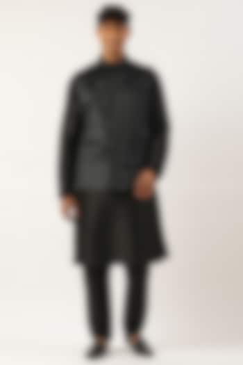 Black Velvet Jacquard Bundi Jacket Set by The Ethnic Co