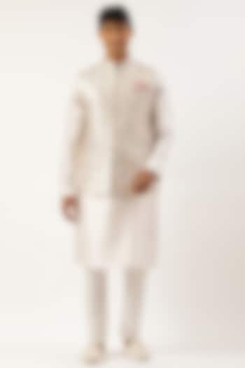 White Silk Cotton Embroidered Bundi Jacket Set by The Ethnic Co at Pernia's Pop Up Shop