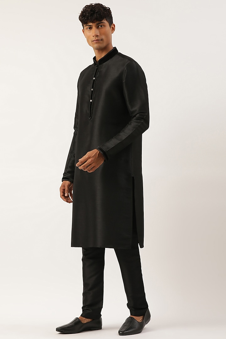 Black Velvet Quilted Bundi Jacket Set by The Ethnic Co at Pernia's Pop Up Shop