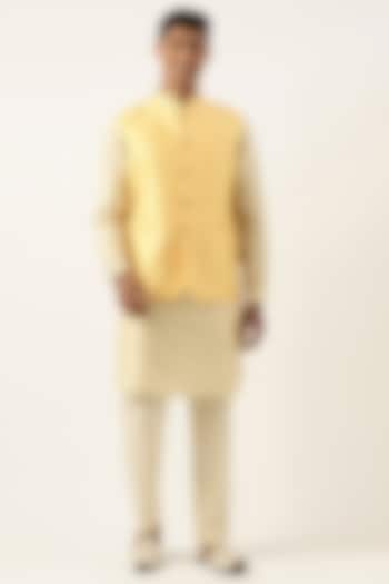Yellow Banarasi Brocade Bundi Jacket Set by The Ethnic Co