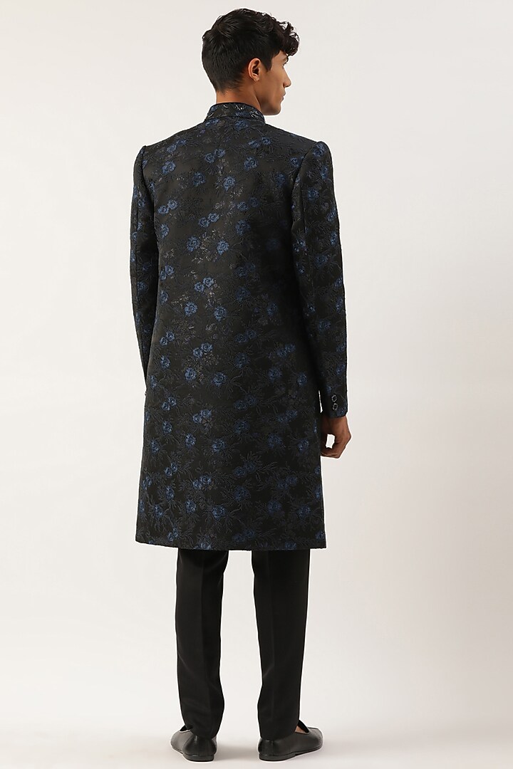 Navy Blue Silk Cotton Embroidered Wedding Indowestern Set by The Ethnic Co at Pernia's Pop Up Shop