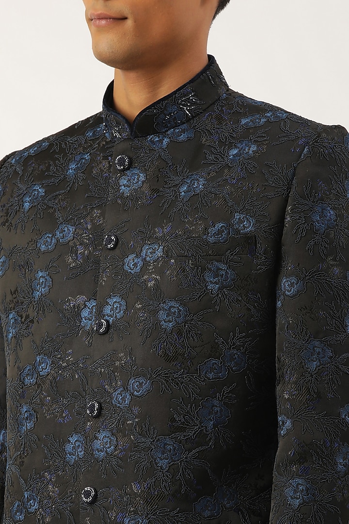 Navy Blue Silk Cotton Embroidered Wedding Indowestern Set by The Ethnic Co at Pernia's Pop Up Shop