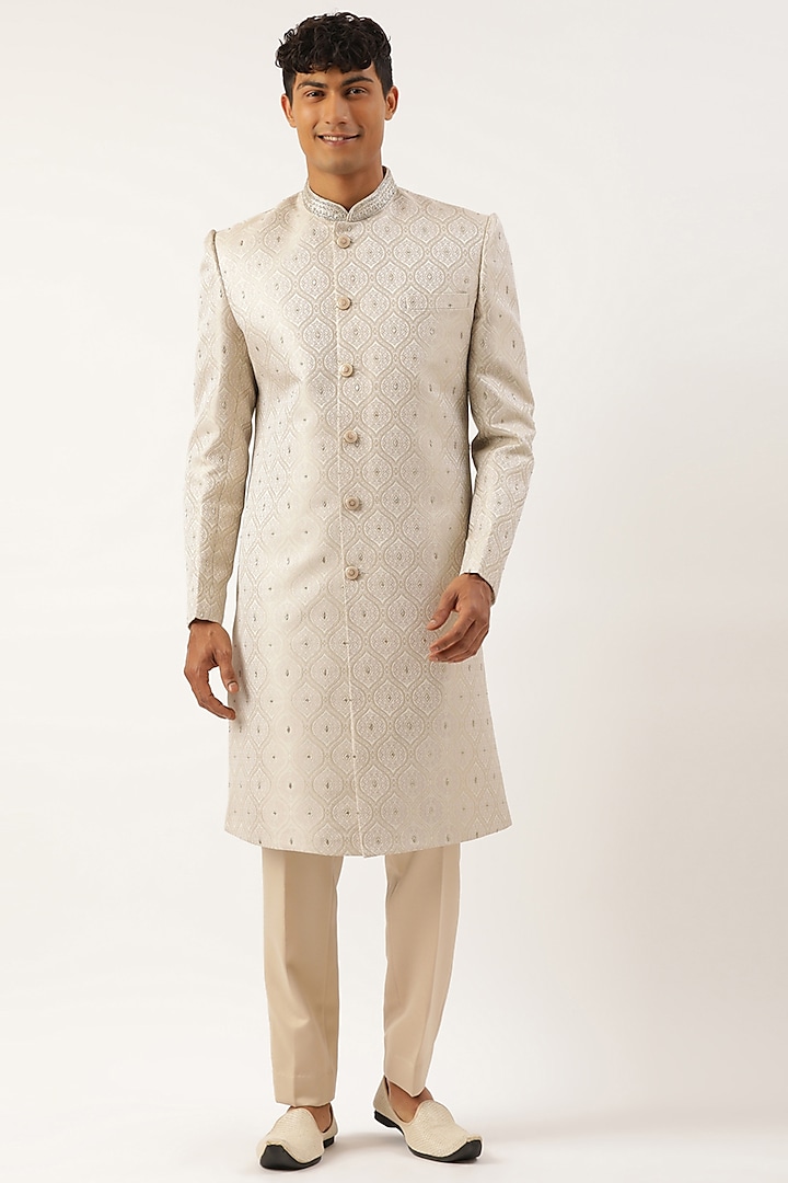 Ivory Jacquard Indowestern Set by The Ethnic Co