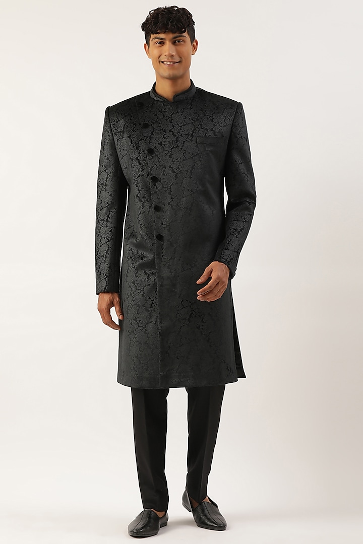 Black Velvet Paisley Indowestern Set by The Ethnic Co