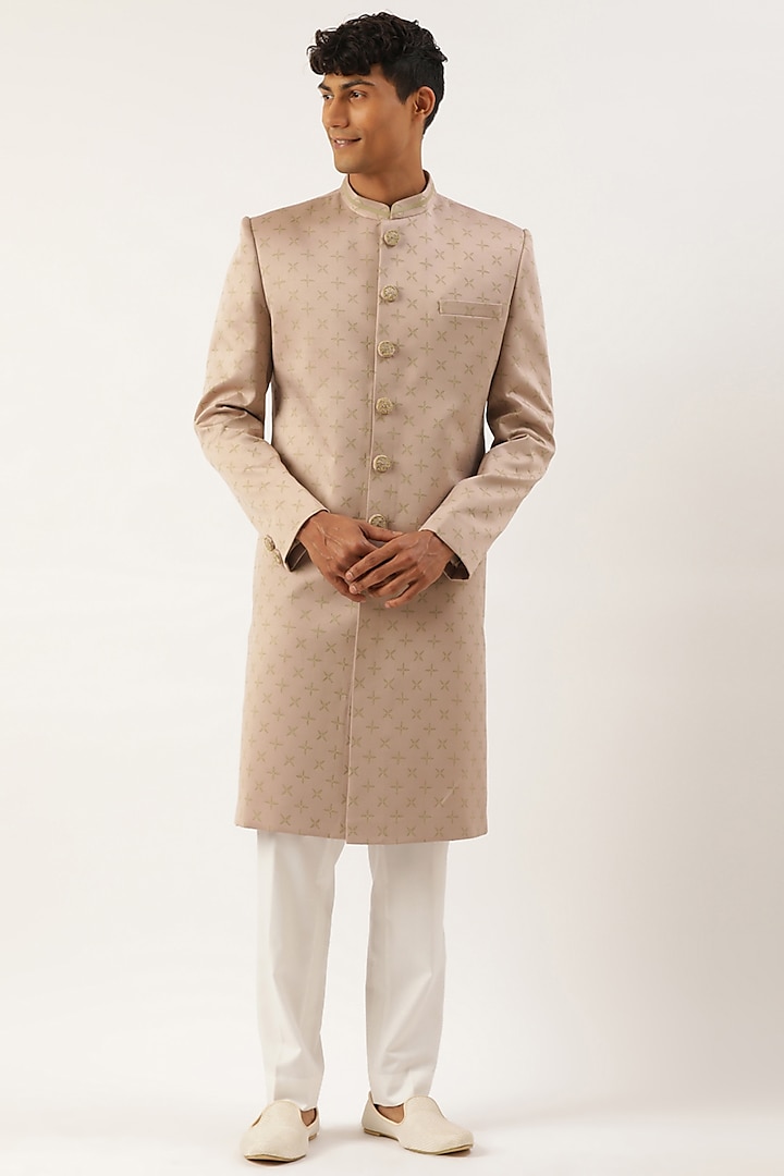 Dry Rose Silk Cotton Achkan Jacket Set by The Ethnic Co