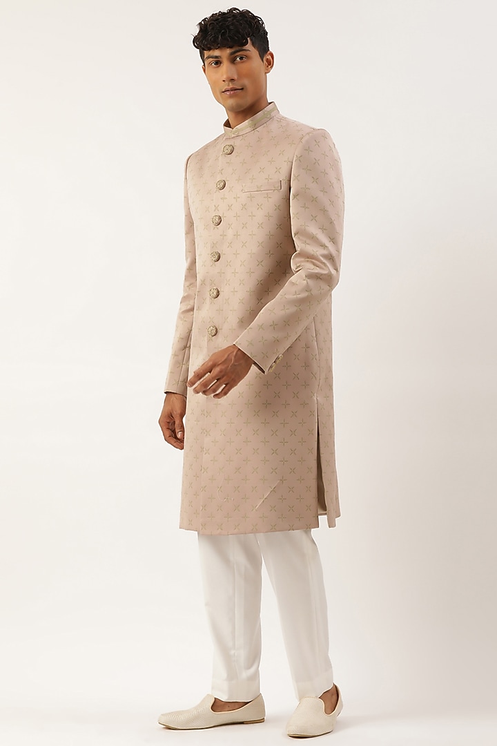 Dry Rose Silk Cotton Achkan Jacket Set by The Ethnic Co at Pernia's Pop Up Shop