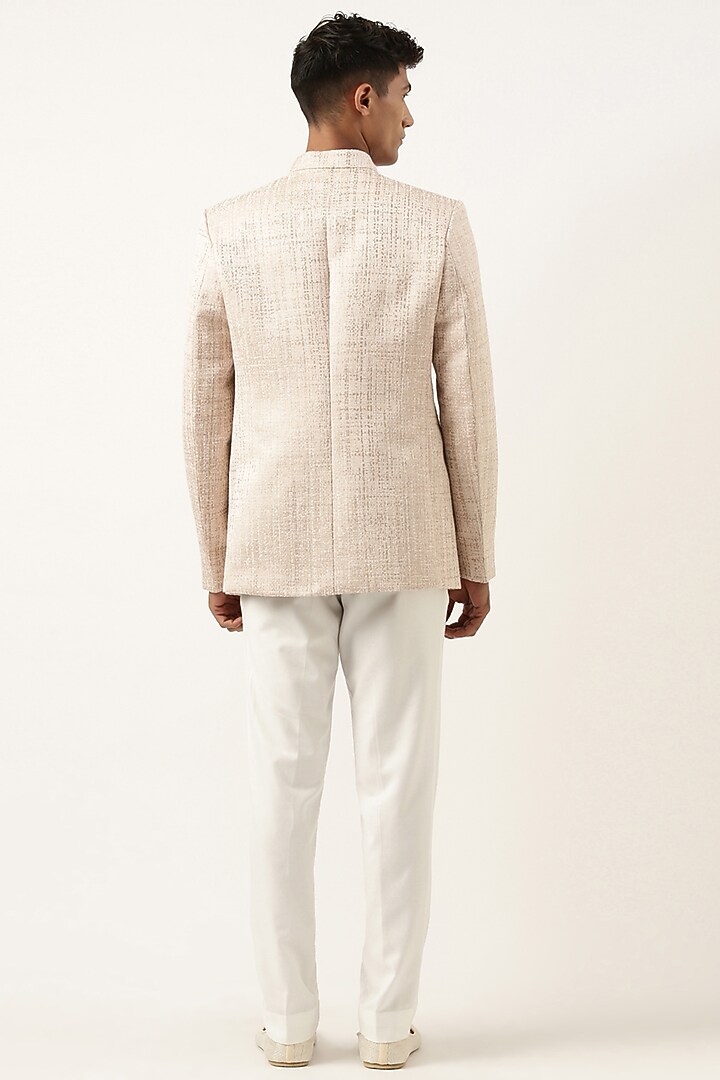 Light Pink Jacquard Self-Textured Bandhgala Set by The Ethnic Co at Pernia's Pop Up Shop