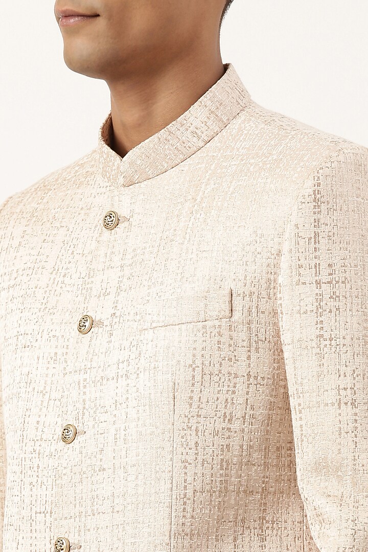 Light Pink Jacquard Self-Textured Bandhgala Set by The Ethnic Co at Pernia's Pop Up Shop