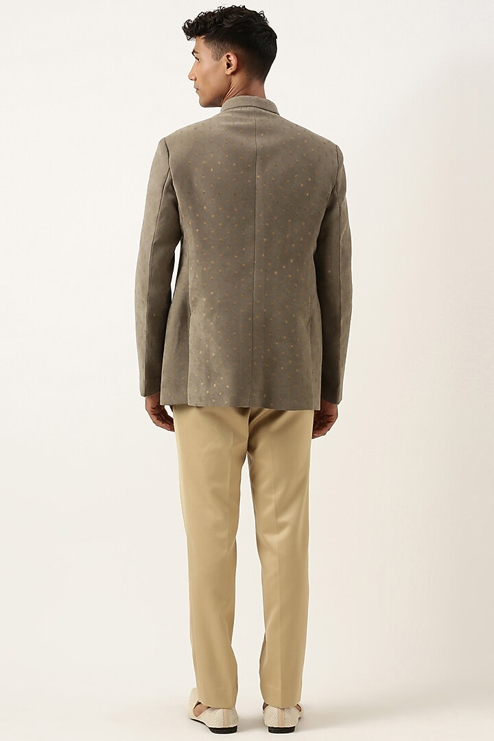 Olive Suede Motifs Bandhgala Set by The Ethnic Co at Pernia's Pop Up Shop