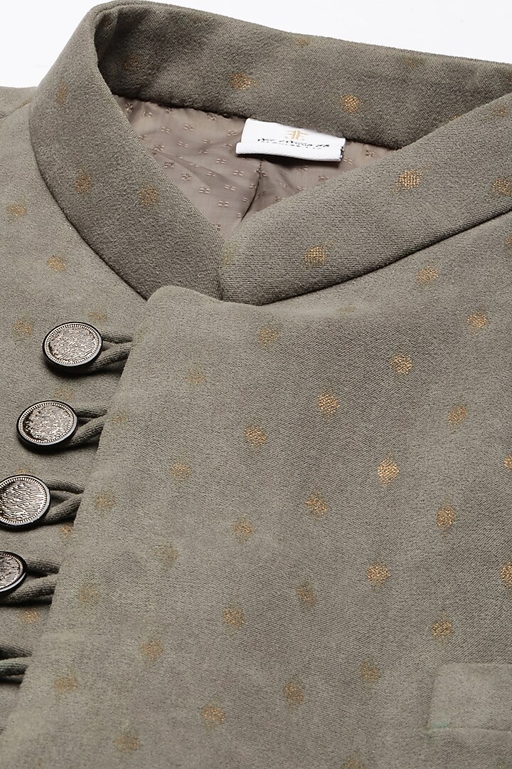 Olive Suede Motifs Bandhgala Set by The Ethnic Co at Pernia's Pop Up Shop