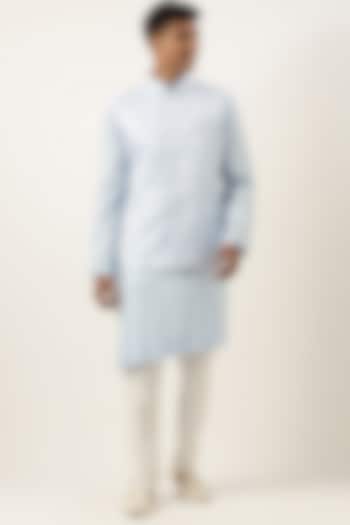 Powder Blue Jacquard Bundi Jacket Set by The Ethnic Co