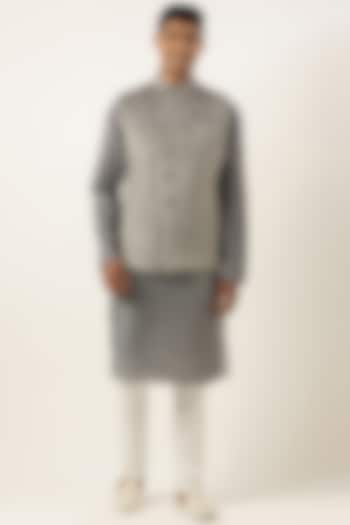 Grey Velvet Bundi Jacket Set by The Ethnic Co
