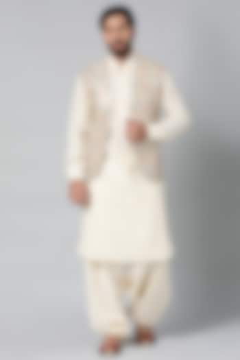 Cream Silk Cotton Bundi Jacket Set by The Ethnic Co at Pernia's Pop Up Shop