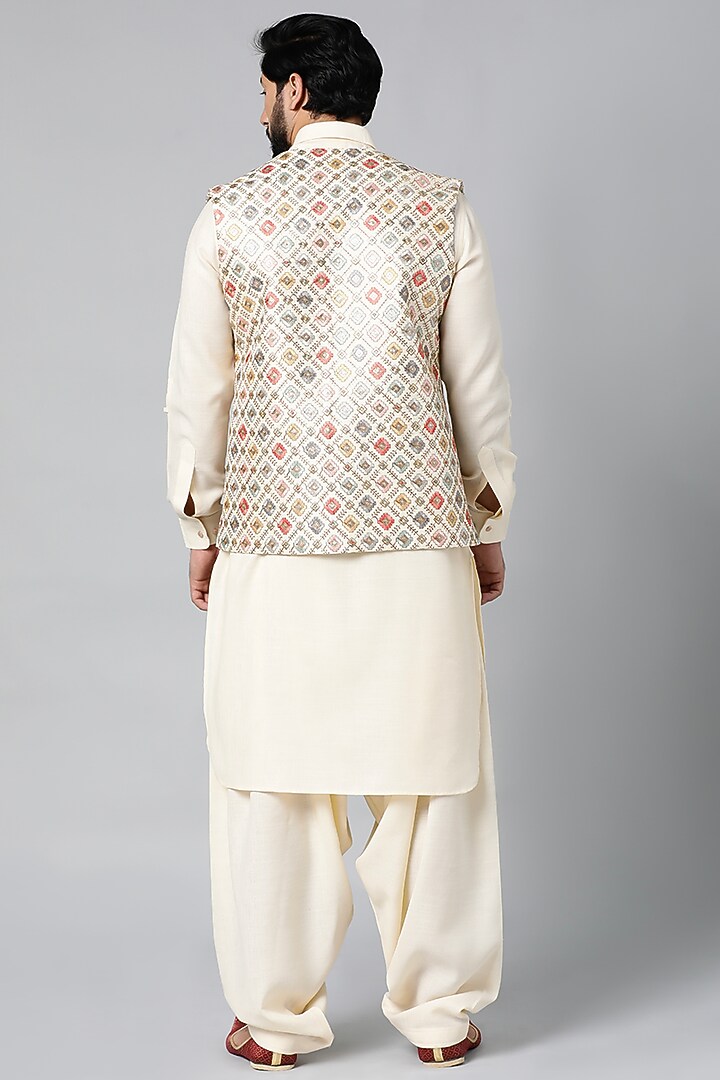 Cream Silk Cotton Bundi Jacket Set by The Ethnic Co at Pernia's Pop Up Shop