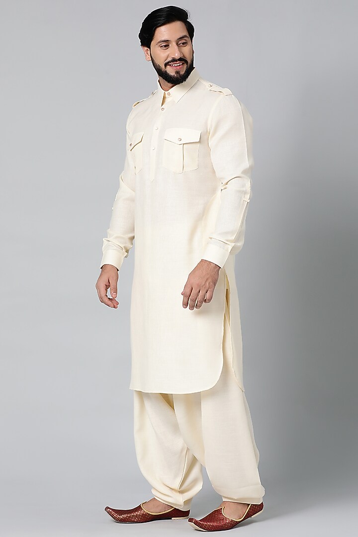 Cream Silk Cotton Bundi Jacket Set by The Ethnic Co at Pernia's Pop Up Shop
