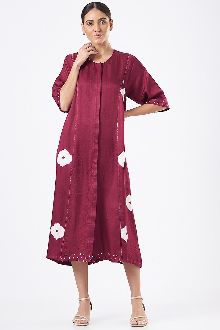 Wine Bandhani Printed Dress by The Pot Plant