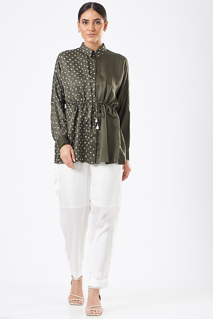 Olive Green Silk Printed Top by The Pot Plant at Pernia's Pop Up Shop