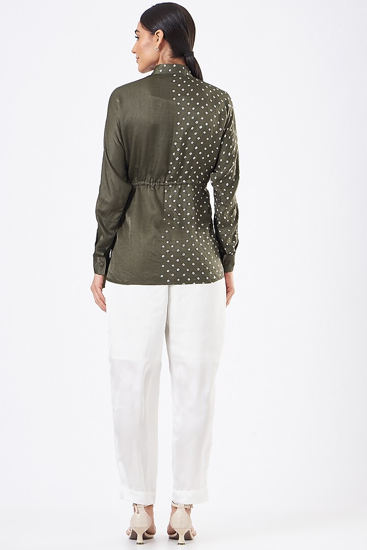 Olive Green Silk Printed Top by The Pot Plant at Pernia's Pop Up Shop