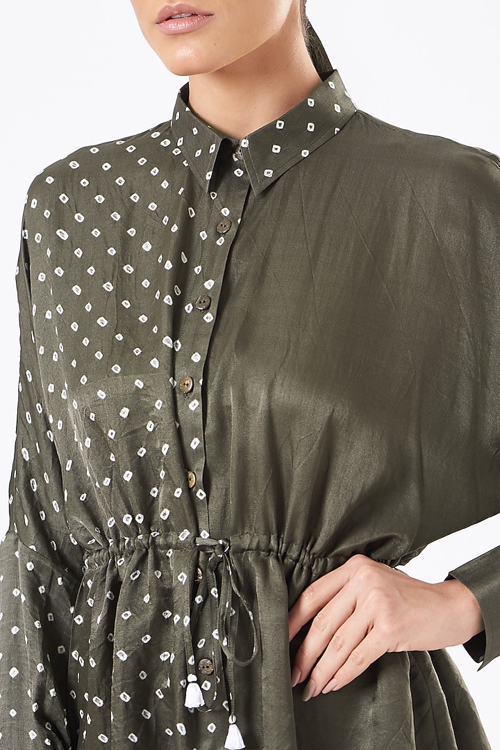 Olive Green Silk Printed Top by The Pot Plant at Pernia's Pop Up Shop