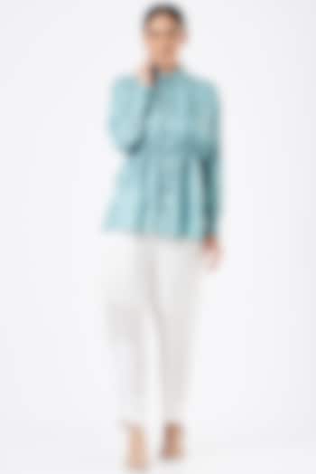 Ocean Blue Bandhani Printed Top by The Pot Plant at Pernia's Pop Up Shop