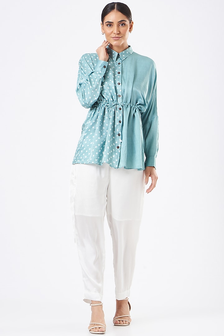 Ocean Blue Bandhani Printed Top by The Pot Plant at Pernia's Pop Up Shop