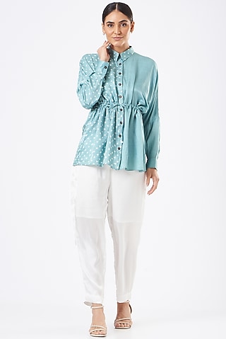 Ocean Blue Bandhani Printed Top by The Pot Plant