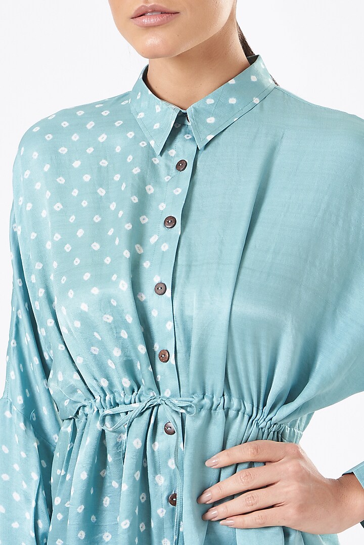 Ocean Blue Bandhani Printed Top by The Pot Plant at Pernia's Pop Up Shop